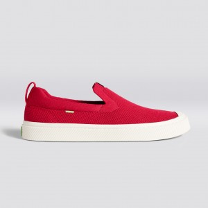 Cariuma Low Top Bamboo Weave Knit Vegan IBI Slip-On Damen Rot | 067-HQEYDL