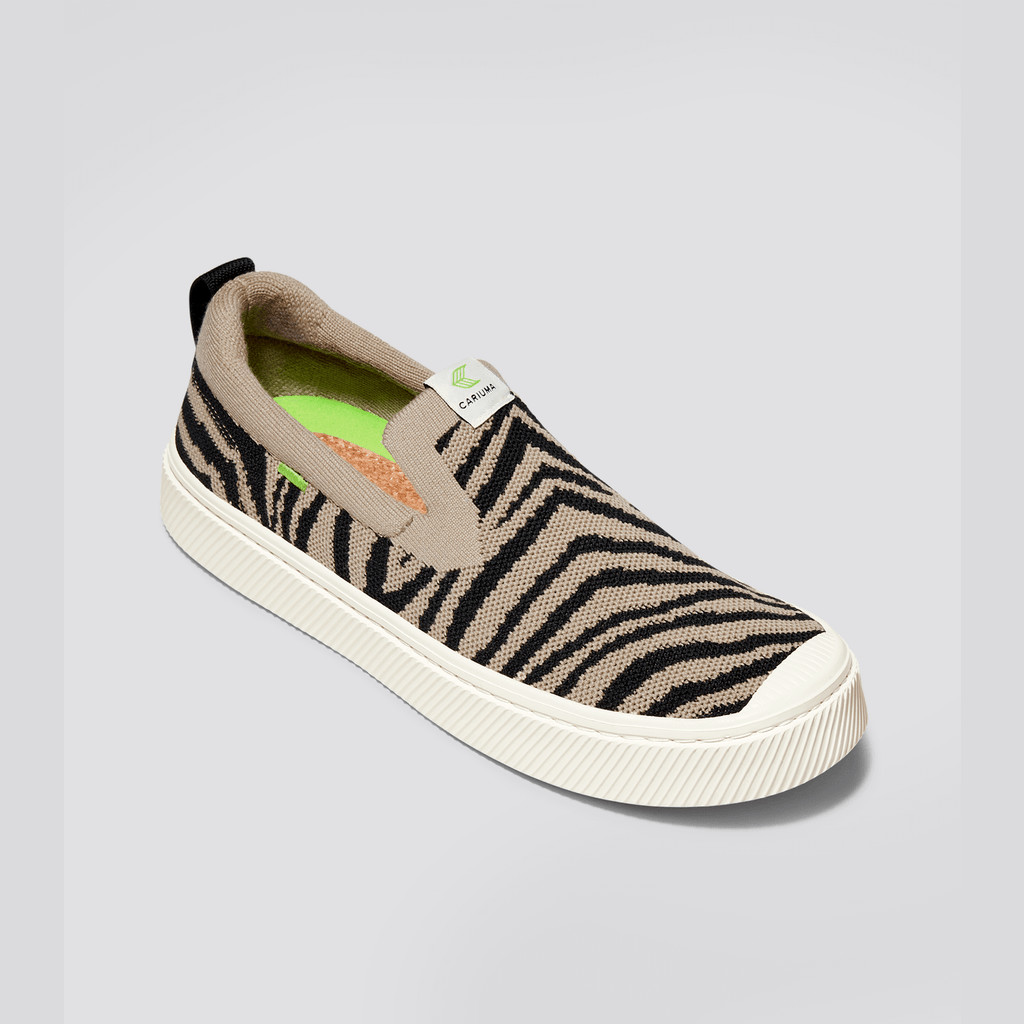 Cariuma Low Top Bamboo Weave Knit Vegan IBI Slip-On Damen Zebra Print | 640-ELFXIK