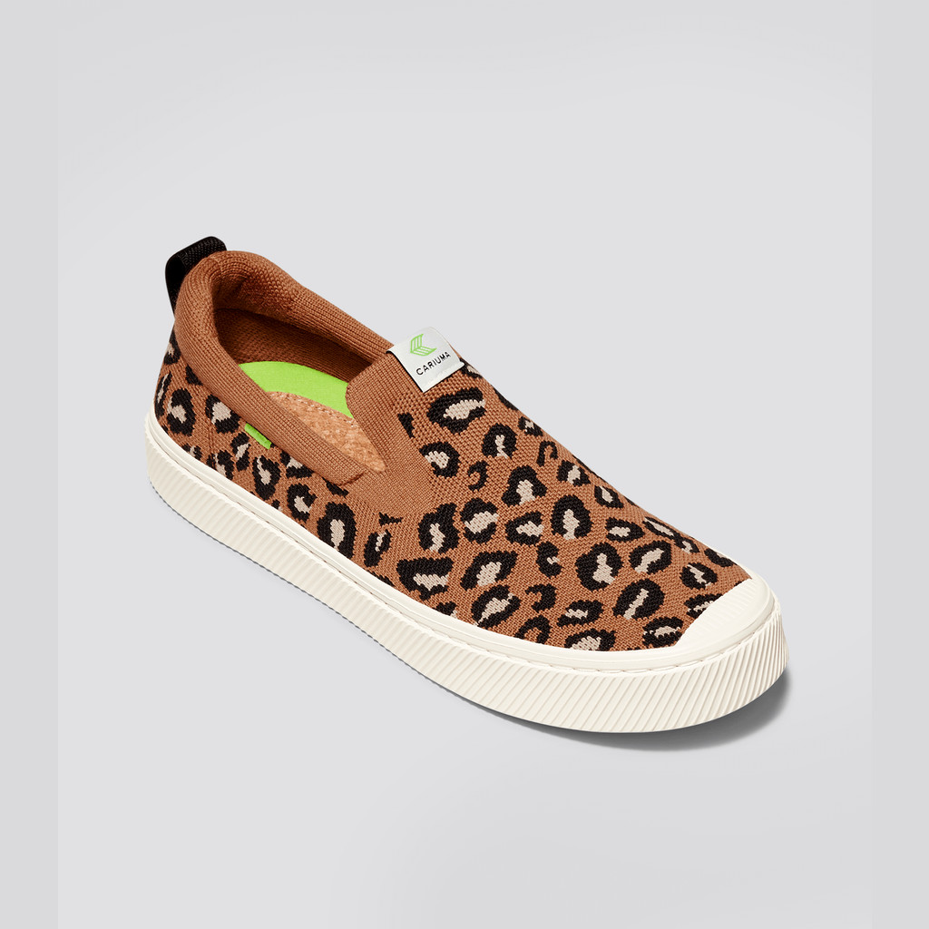 Cariuma Low Top Bamboo Weave Knit Vegan IBI Slip-On Damen Leopard | 987-XOATNP